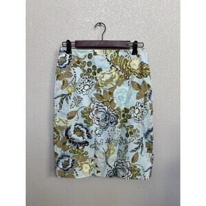 NEW Talbots womens blue floral pencil skirt 4P green cotton boho wedding career